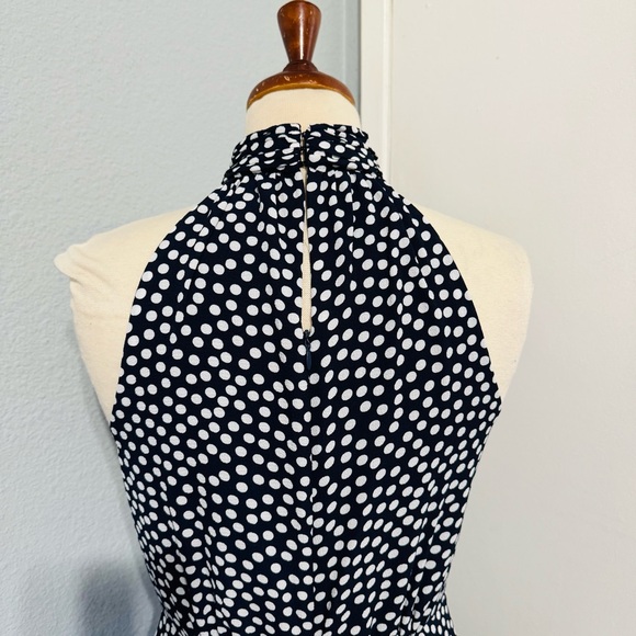 Betsey Johnson Women Navy Blue Polka Dot Sleeveless Turtle Neck Ruffled Dress 4 - Picture 8 of 12